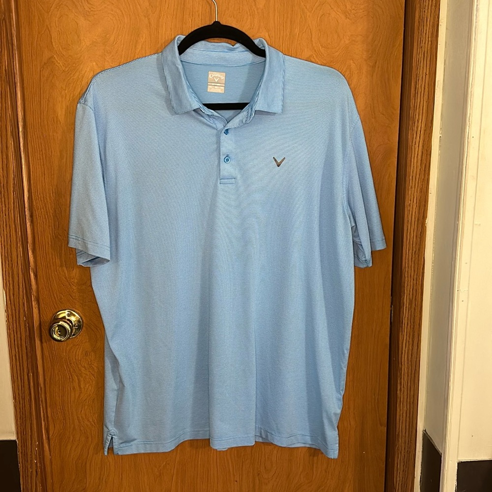 Callaway opti-dri XXL light blue and white striped polo